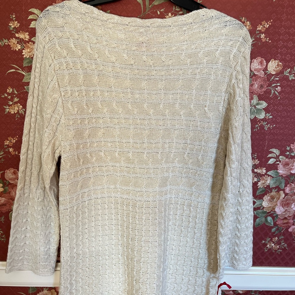 NWT Ruby Rd. Cream Metallic gold Cable Knit Sweater. - Picture 6 of 6